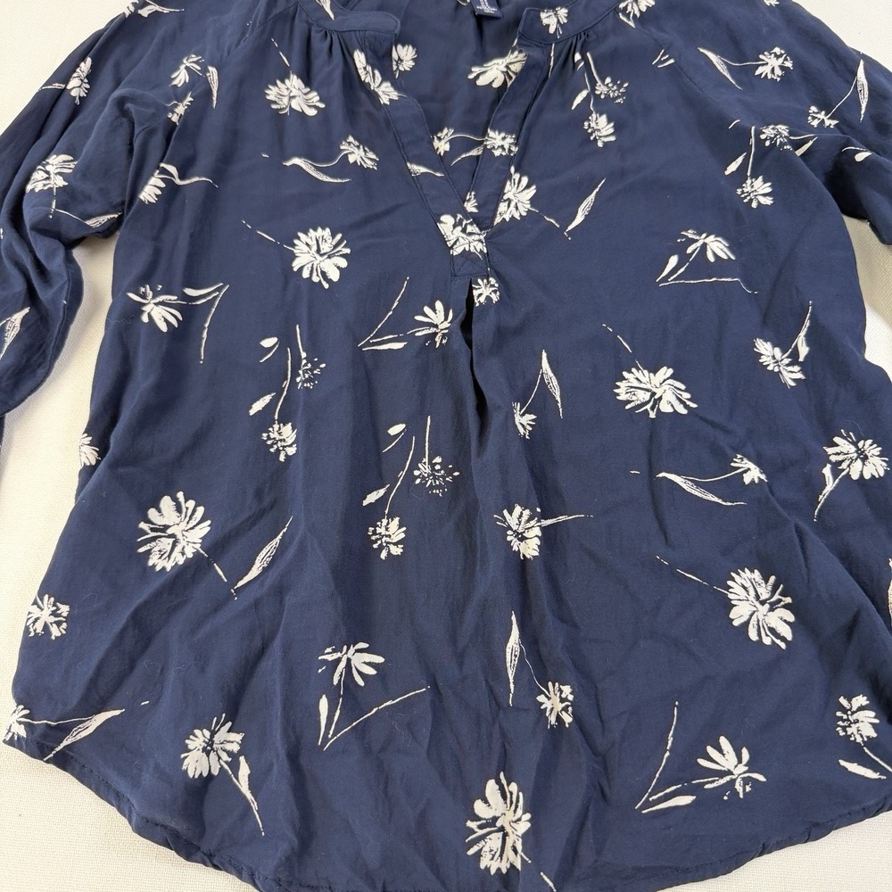 GAP Blue Size S Blouse 3/4 Sleeve Relaxed Top Floral Boho Cottage Summer Flowy - Picture 6 of 12